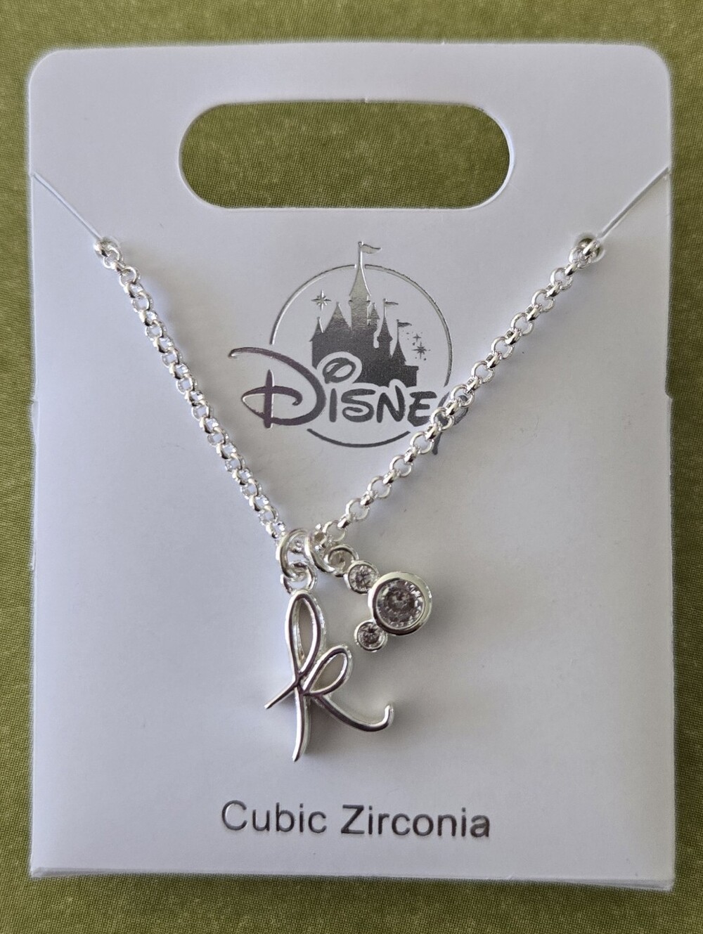 Disney Silver Initial "K" Necklace with Crystal Mickey Charm – Cubic Zirconia